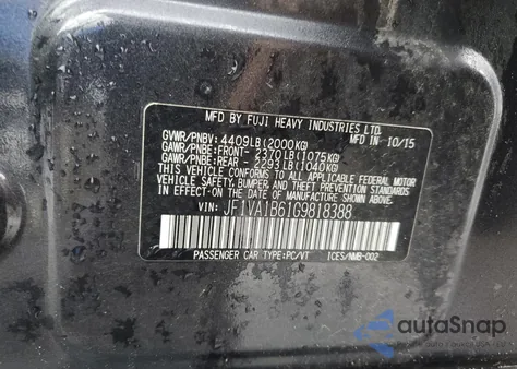 2016 Subaru Wrx z USA, uszkodzony, nr VIN JF1VA1B61G9818388